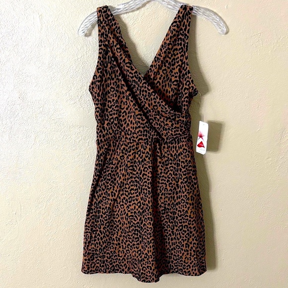 Lands End Womens Wrap Swim Dress Swimsuit Animal Print Leopard Size 8